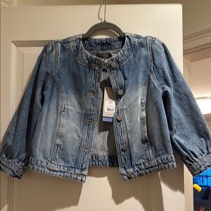 Mint Velvet Blue Cropped Jean Jacket with Balloon Sleeves Size Small